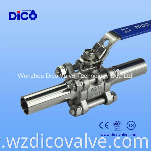 DICO Equipo y componentes Industrial CF8/CF8M End de soldadura a tope con tubería extendida Válvula de bola de 3 piezas